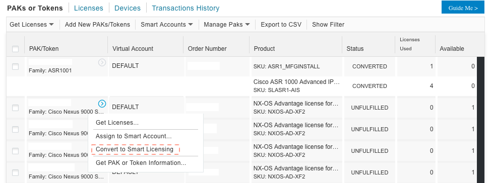 Select Convert to Smart Licensing