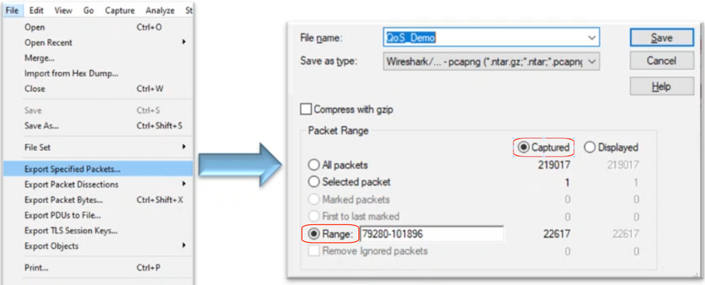 Packet Range in Wireshark