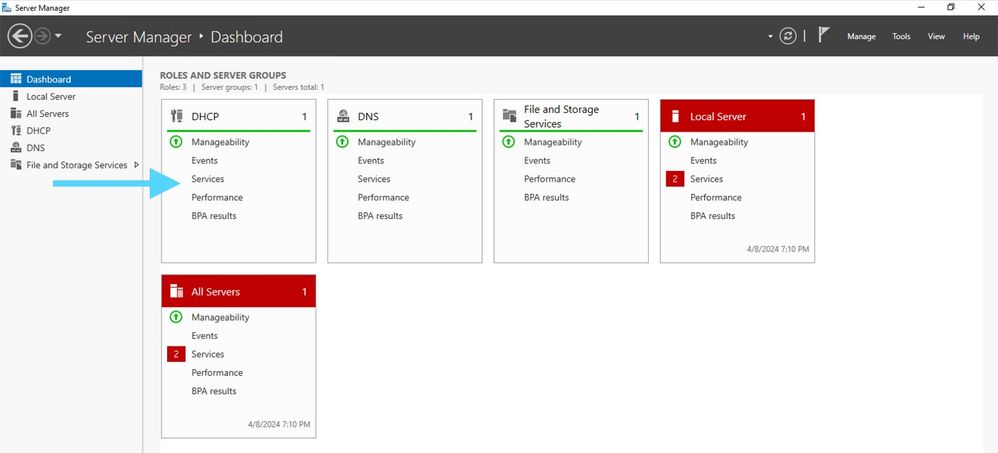 Dashboard from Server Manager on Windows Server 2022