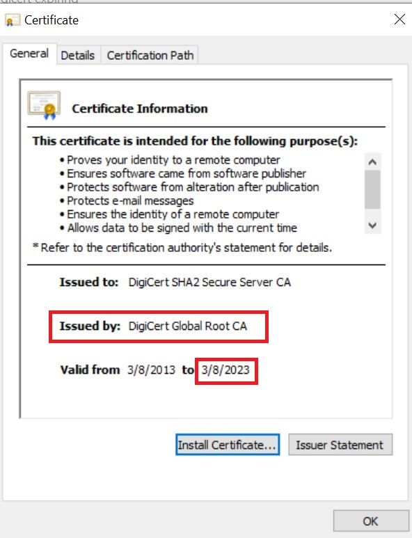 Intermediate DigiCert date