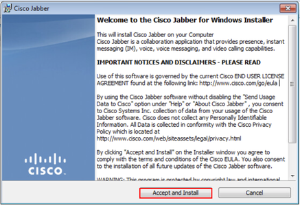 Jabber Installation - Accept agreement