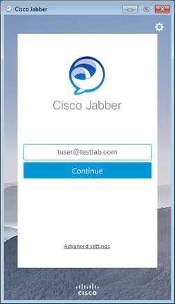 Cisco Jabber initial Log in prompt