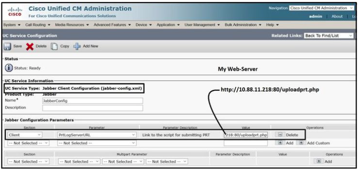 Configurando os detalhes do servidor Web na configuração do cliente Jabber (jabber-config.xml) .