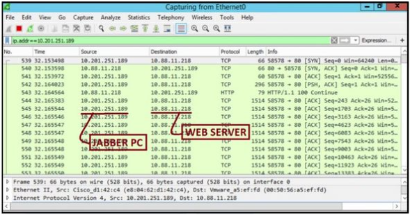 A captura do Wireshark no servidor Web mostra as transações do arquivo PRT.