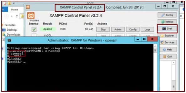 Execute o comando openssl através do Shell do Painel de controle do XAMPP.