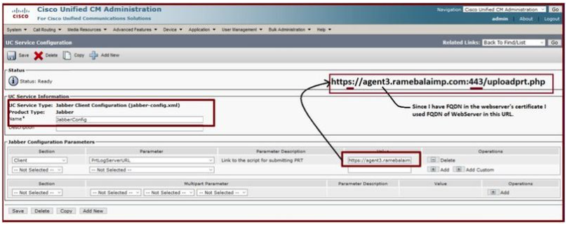 Configurando os detalhes do servidor Web na configuração do cliente Jabber (jabber-config.xml) .