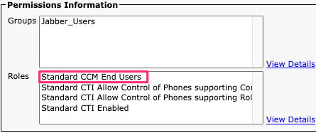 CUCM End User Roles