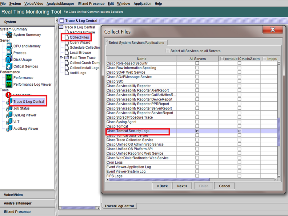 4 Trace RTMT logs