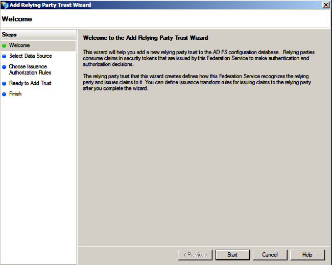 Welcome to the Add Relying Party Trust Wizard