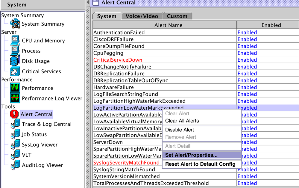 Adjust Low WaterMark under Alert Central in the RTMT.