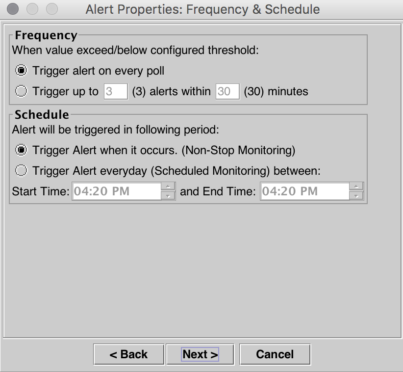 Alert Properties: Frequency and Schedule