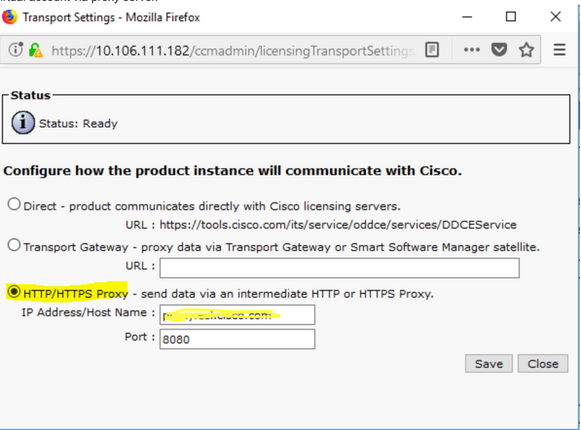 Configurar como a instância do produto se comunicará com a Cisco