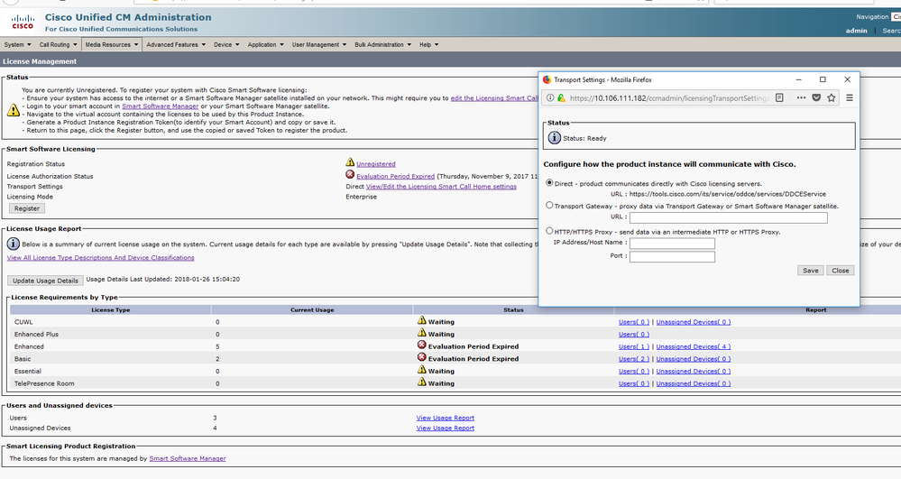 Verify Direct is Selected and Production CSSM URL is Updated