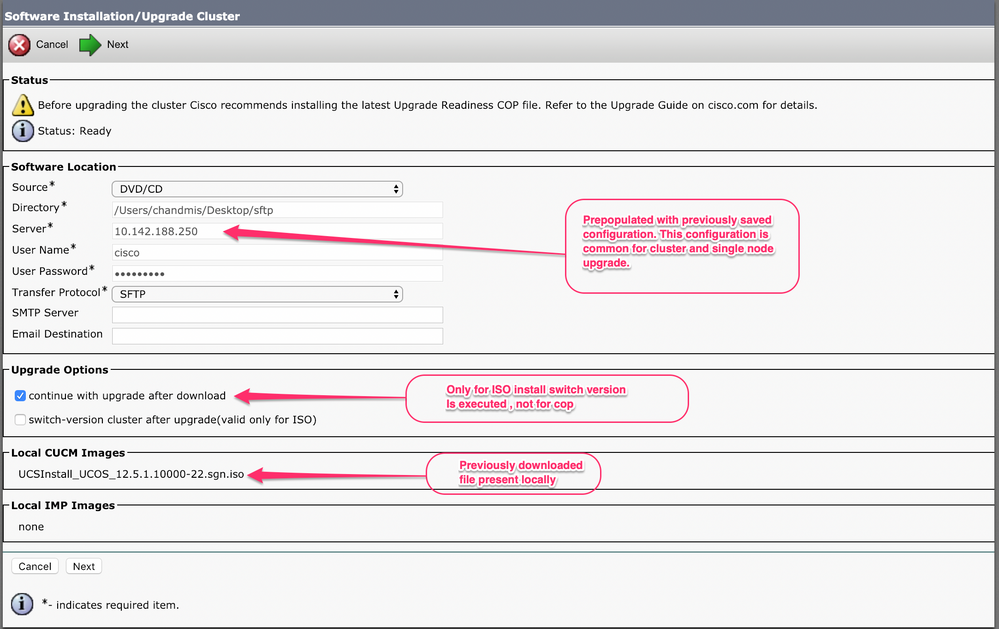 cluster upgrade options after change