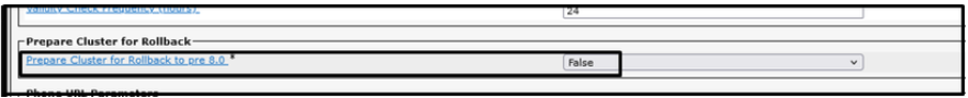 Prepare Cluster for Rollback to pre 8.0 is Set as False
