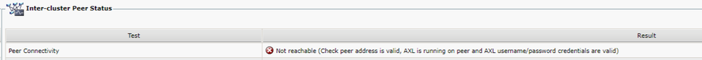 IM&P Peer connectivity error within the Inter-cluster peer status.