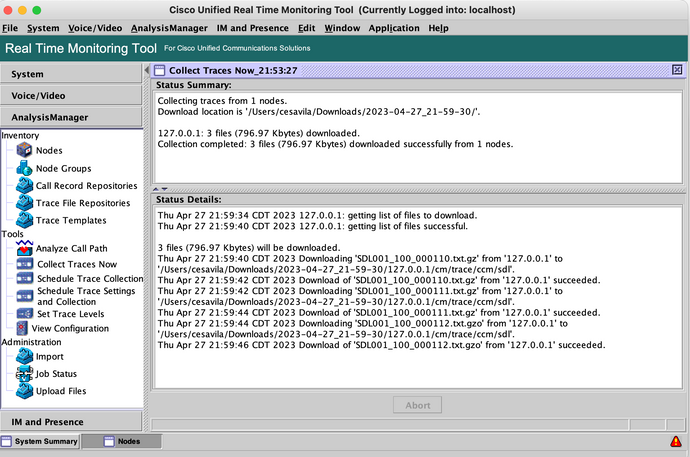 Collecting Traces from 1 Nodes