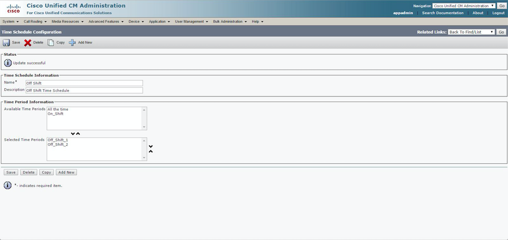 Create another Time Schedule Off_Shift and Add Two Time Periods Off_Shift_1 and Off_Shift_2