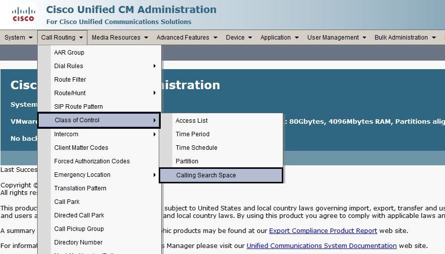 Add a New Class of Control in Cisco CallManager Administration for Call Routing Configuration