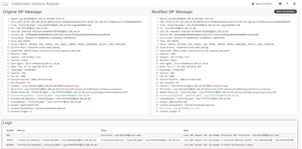 SIP PROFILE Modify Add Remove Example 2