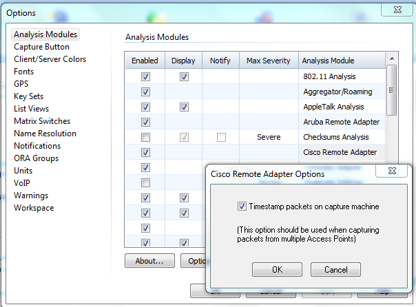 Omnipeek Adapter Options