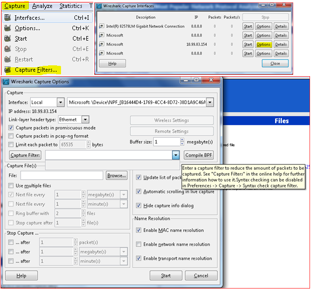 Menu Options Wireshark