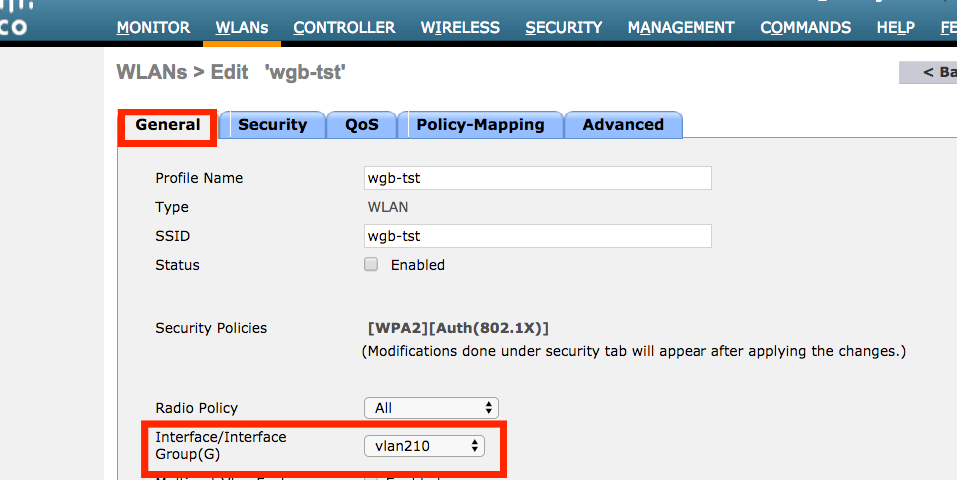 Assign the native VLAN to the WLAN