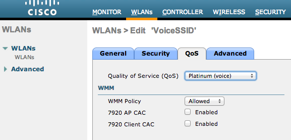 QoS tab options.