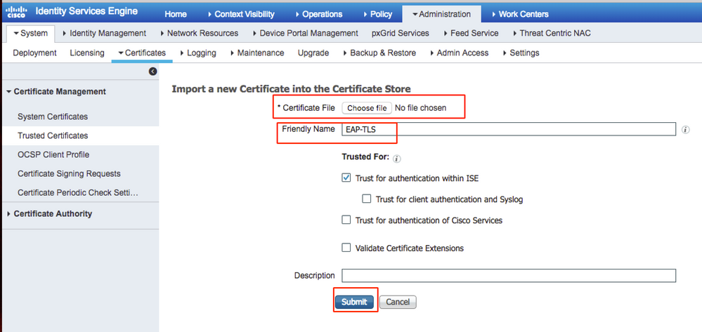 Import a New Certificate on ISE