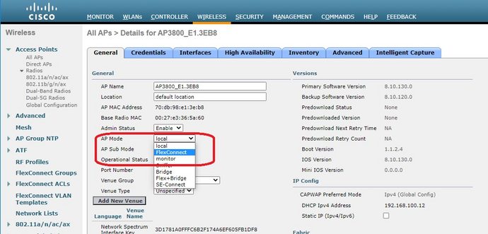 Configure AP as an OEAP - Change AP Mode to FlexConnect