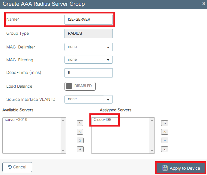 Add the RADIUS server to a RADIUS group