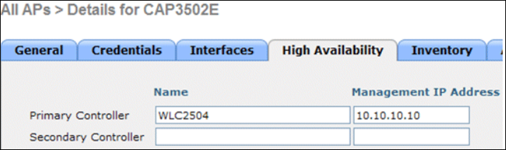 15_2500 WLC AP High Availability Settings