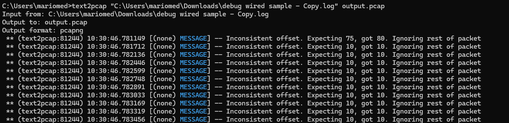 Windows command line output after invalid file