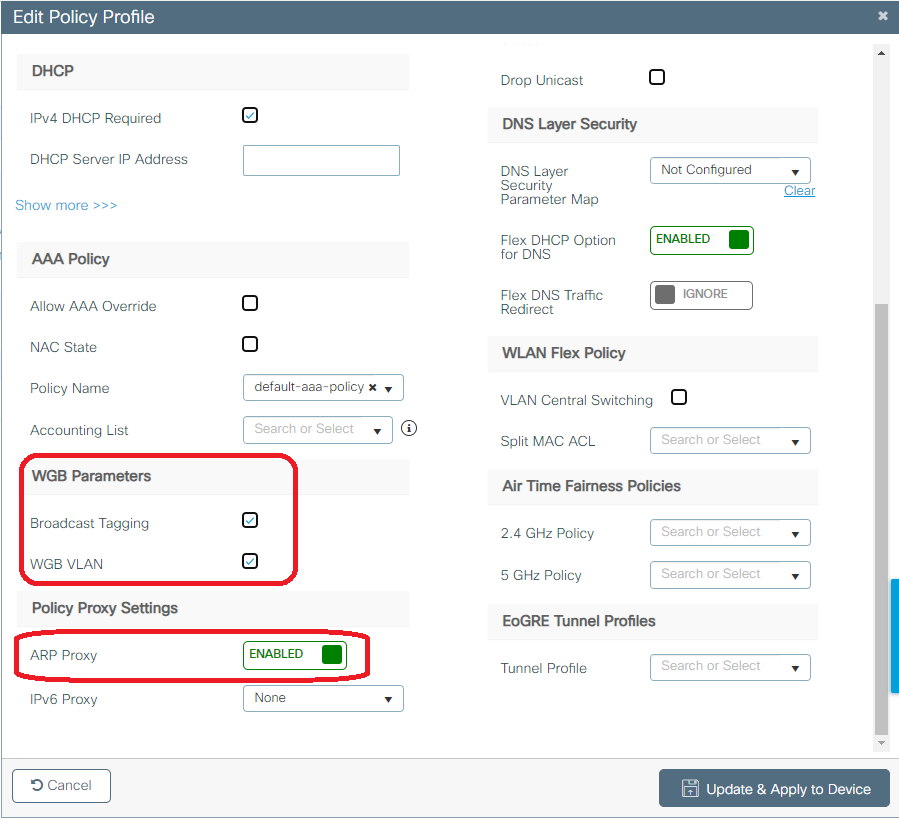 WGB setting in the Policy Profile