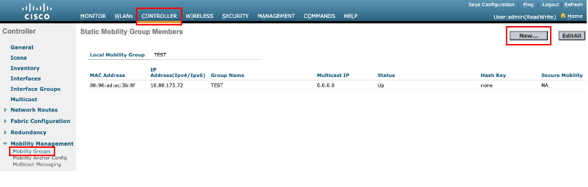 AireOS Mobility Group Configuration