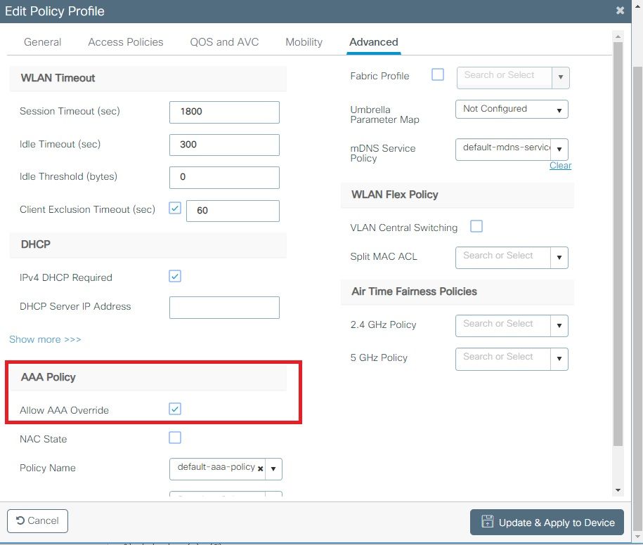 Policy Profile AAA_override