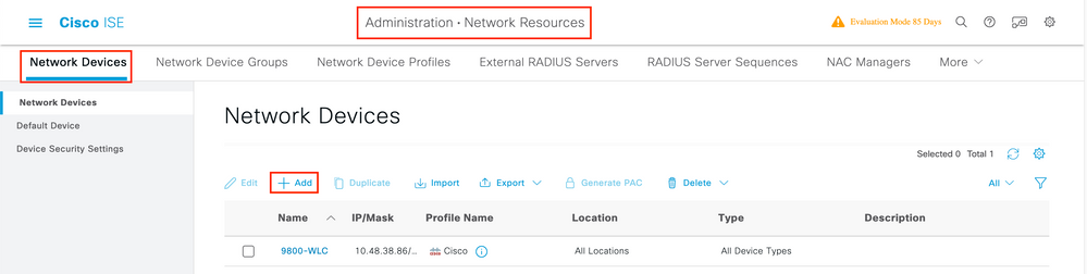 Add a Network Device in ISE