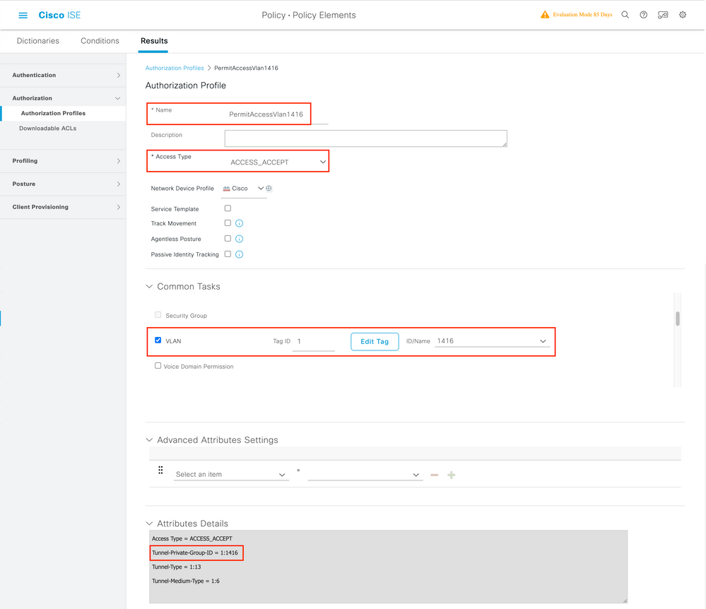 ISE Authorization Profile Details