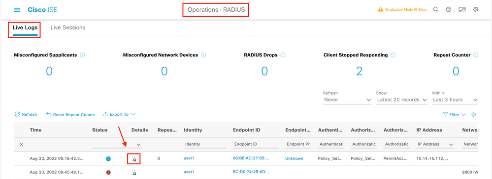 ISE Live Logs