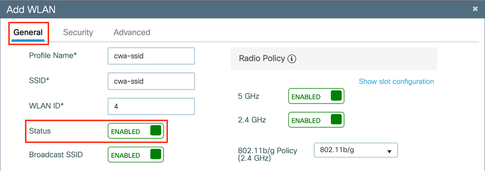 Configurações gerais de WLAN