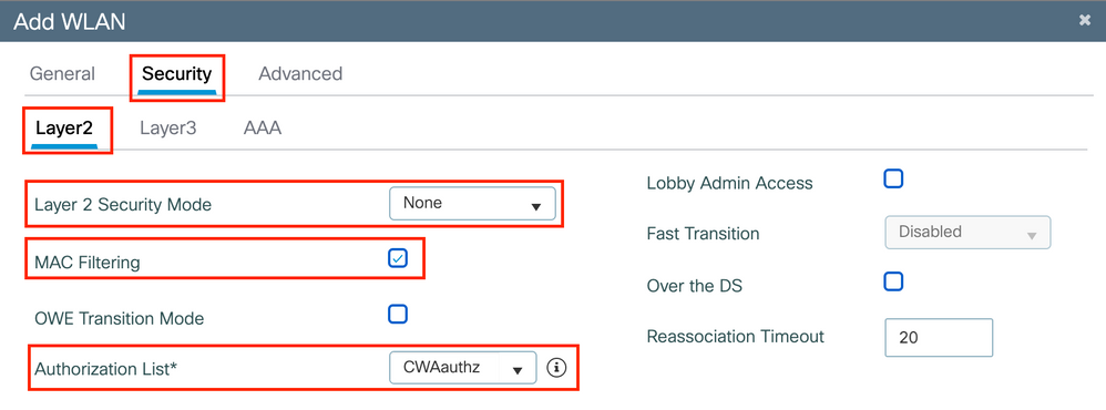 Configurações de segurança da WLAN da camada 2