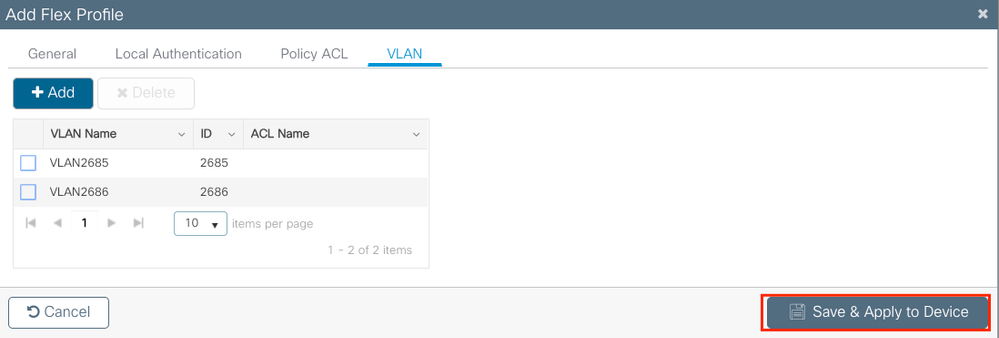 Flex Profile VLANs Configuration Results