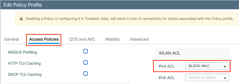 ACL : Set the policy profile ACL