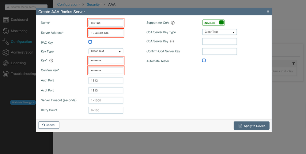 Create the ISE on the WLC