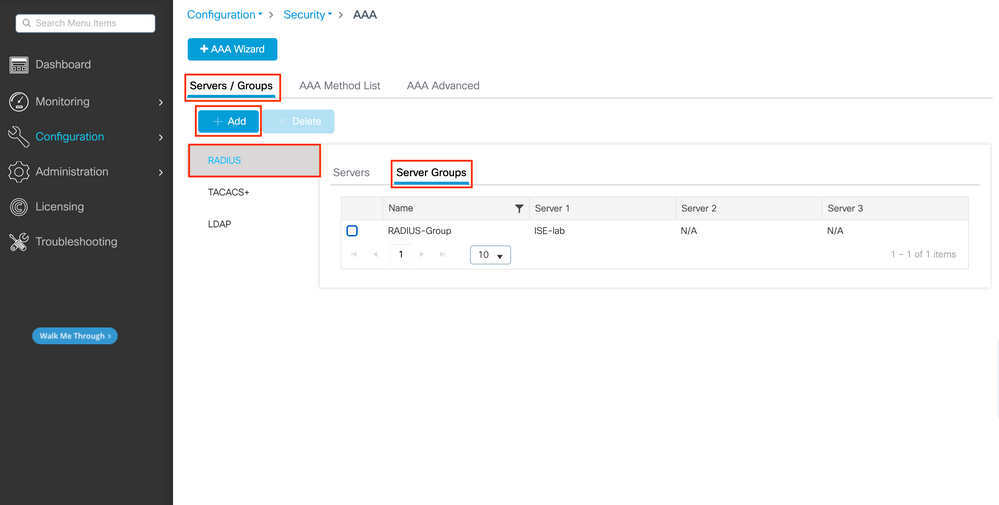 Add a RADIUS Server Group on the WLC