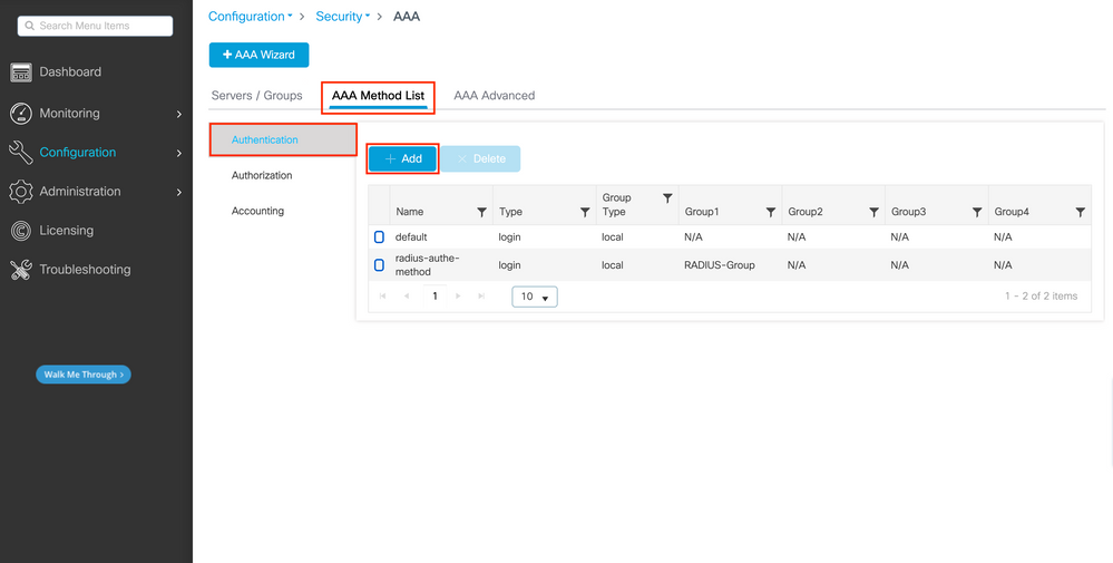 Radius - AAA Method List - Authentication