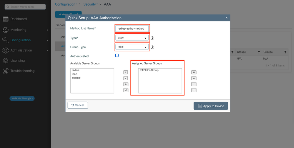 Defining the AAA Authorization Method