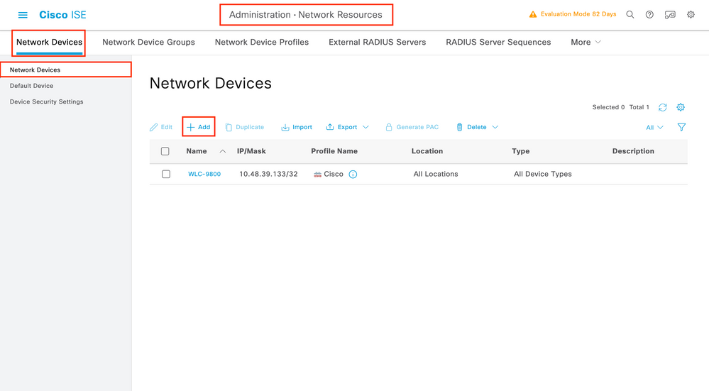 Radius - ISE - Network Device List