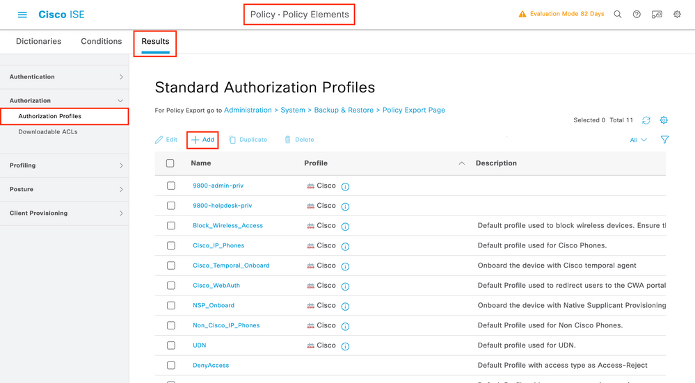 Radius - ISE - Authorization Profiles