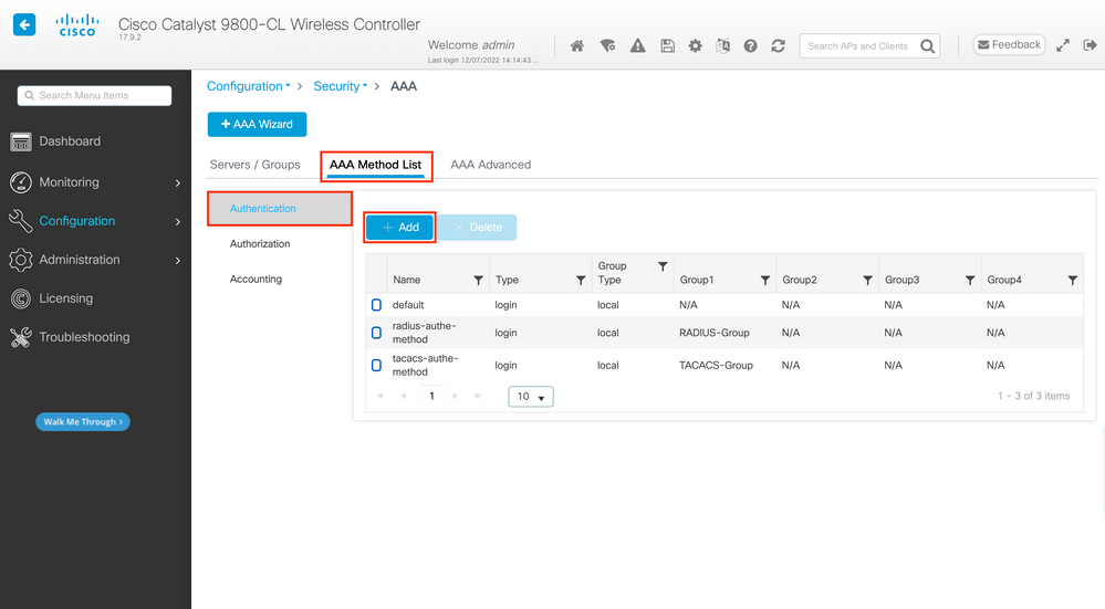 TACACS - AAA Method List - Authentication